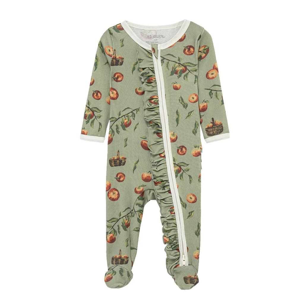 Organic Cotton Ruffle Footed Romper - Apple Orchard