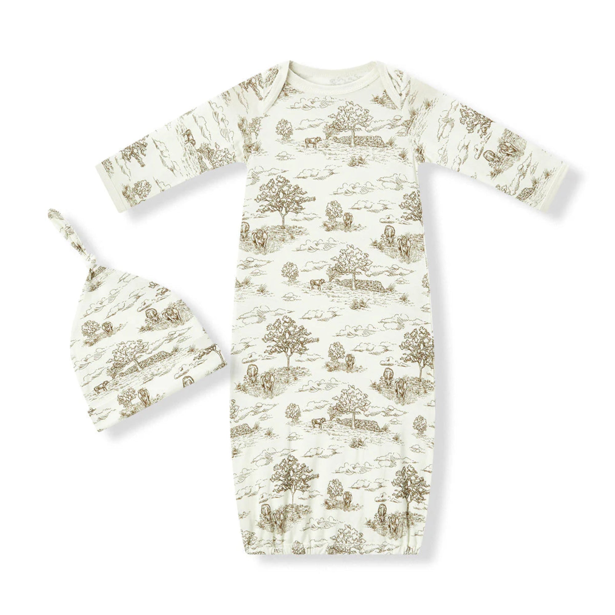 Luxe Stretch NB Gown & Hat Set - Country Toile