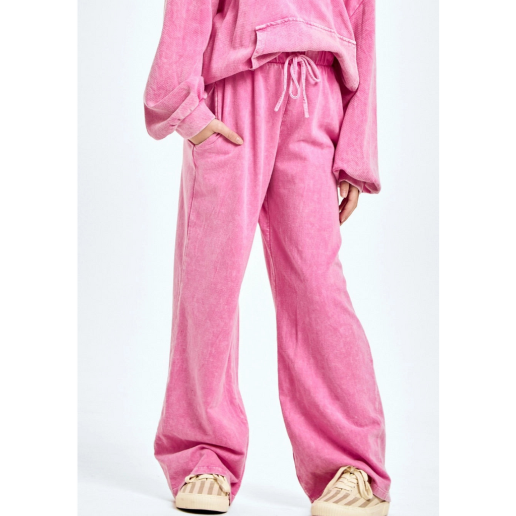 Mineral wash wide sweatpants-Pink