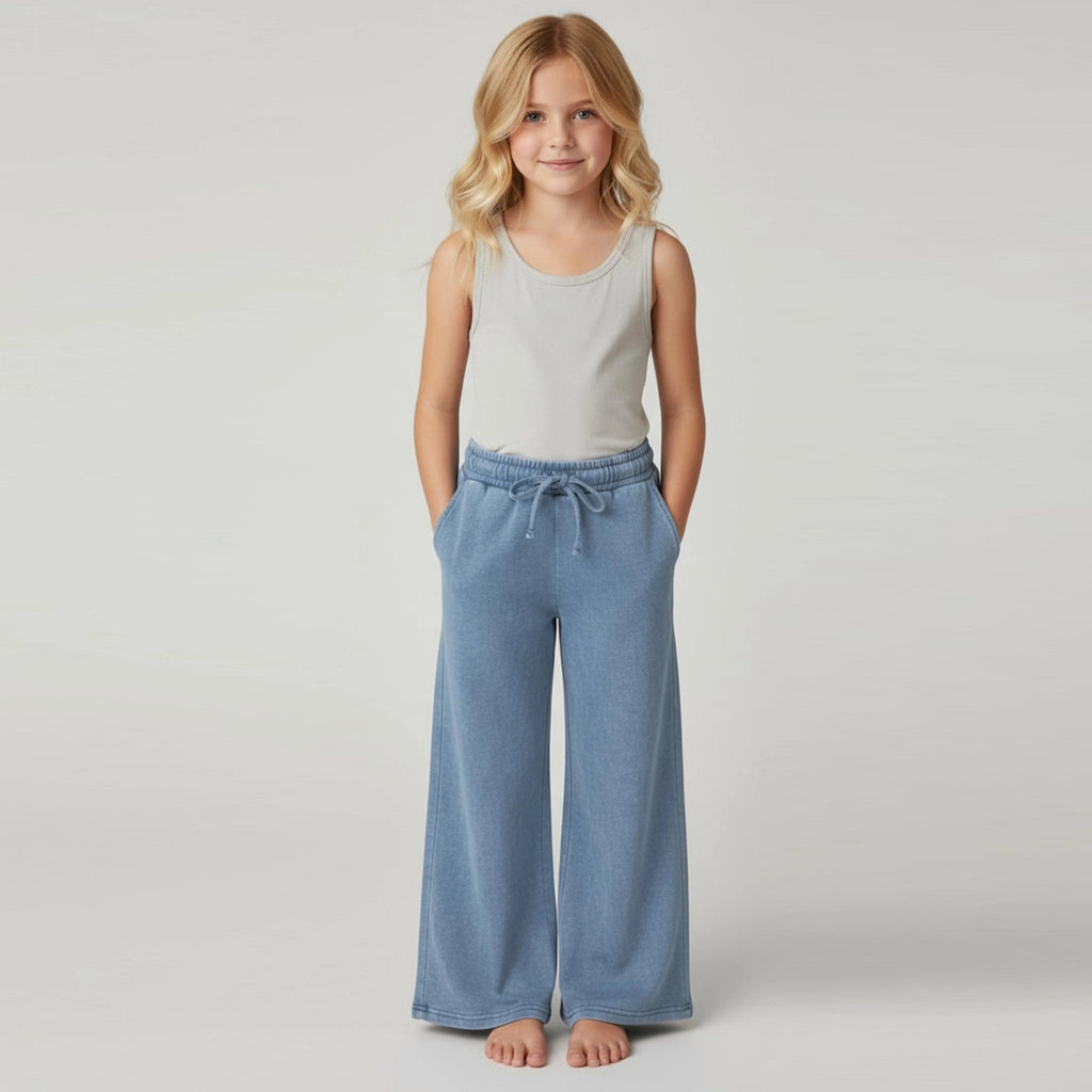 Mineral wash wide sweatpants-Blue