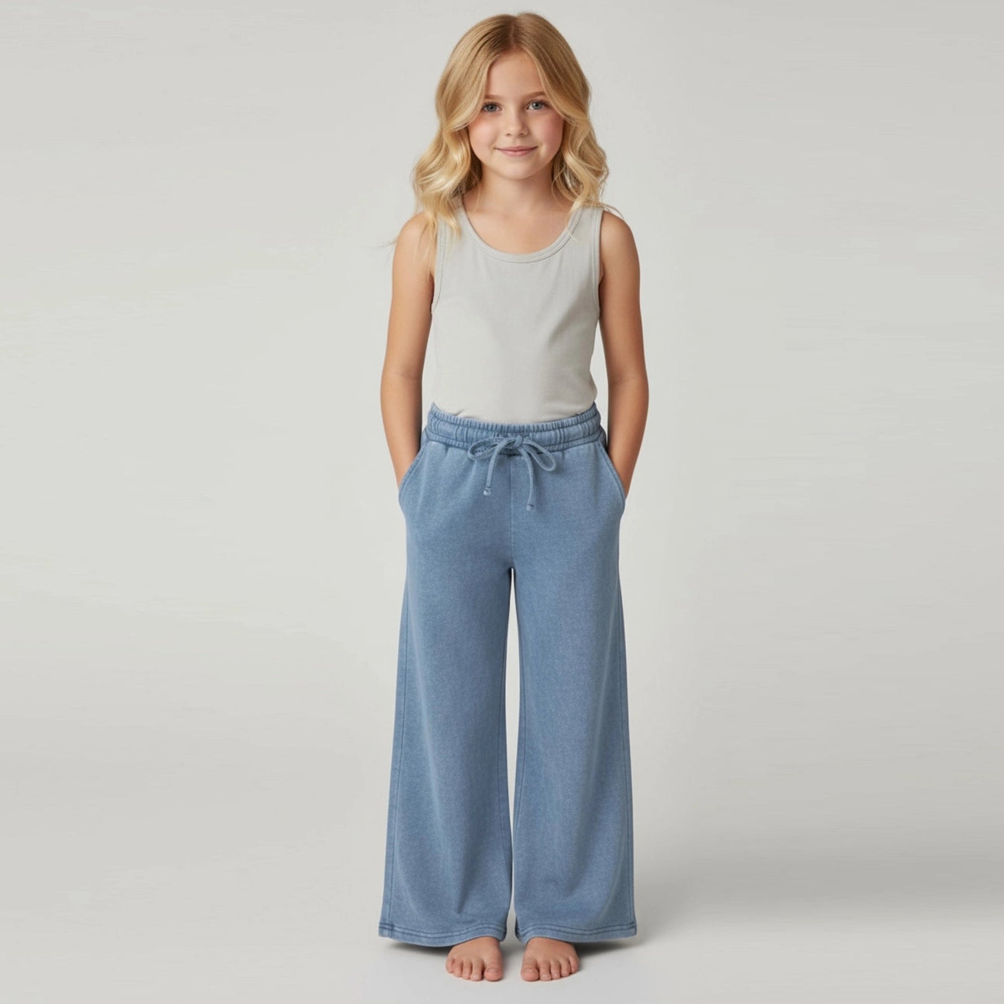 Mineral wash wide sweatpants-Blue